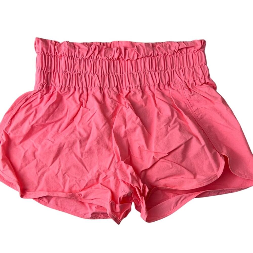Zenana Windbreaker Smocked Waistband Running Short Lined Neon‎ Pink Women Large